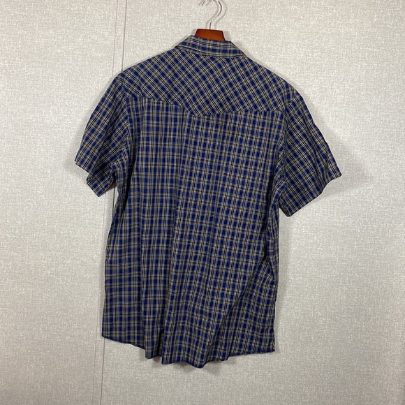 Wrangler Western Wear Pearl Snap Blue and Yellow Checkered Short Sleeve Shirt - Picture 2 of 5